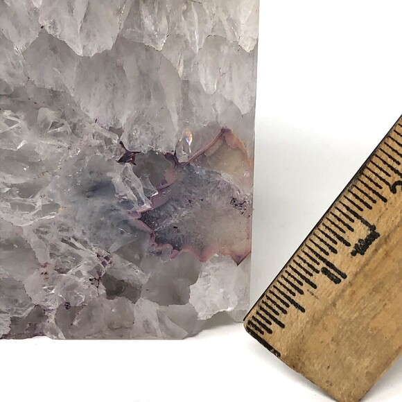 Crystal Quartz Purple Agate Geode Bookends 5" Tall 7 lbs Lavender Polished - Picture 12 of 12